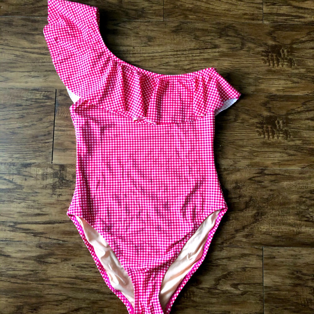 J Crew Factory ruffle one shoulder swimsuit
